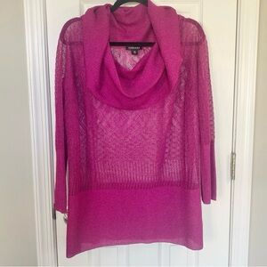 Timeless Nadeem Khan Women’s Magenta Pink Cowl Neck Sheer Top Size 1X